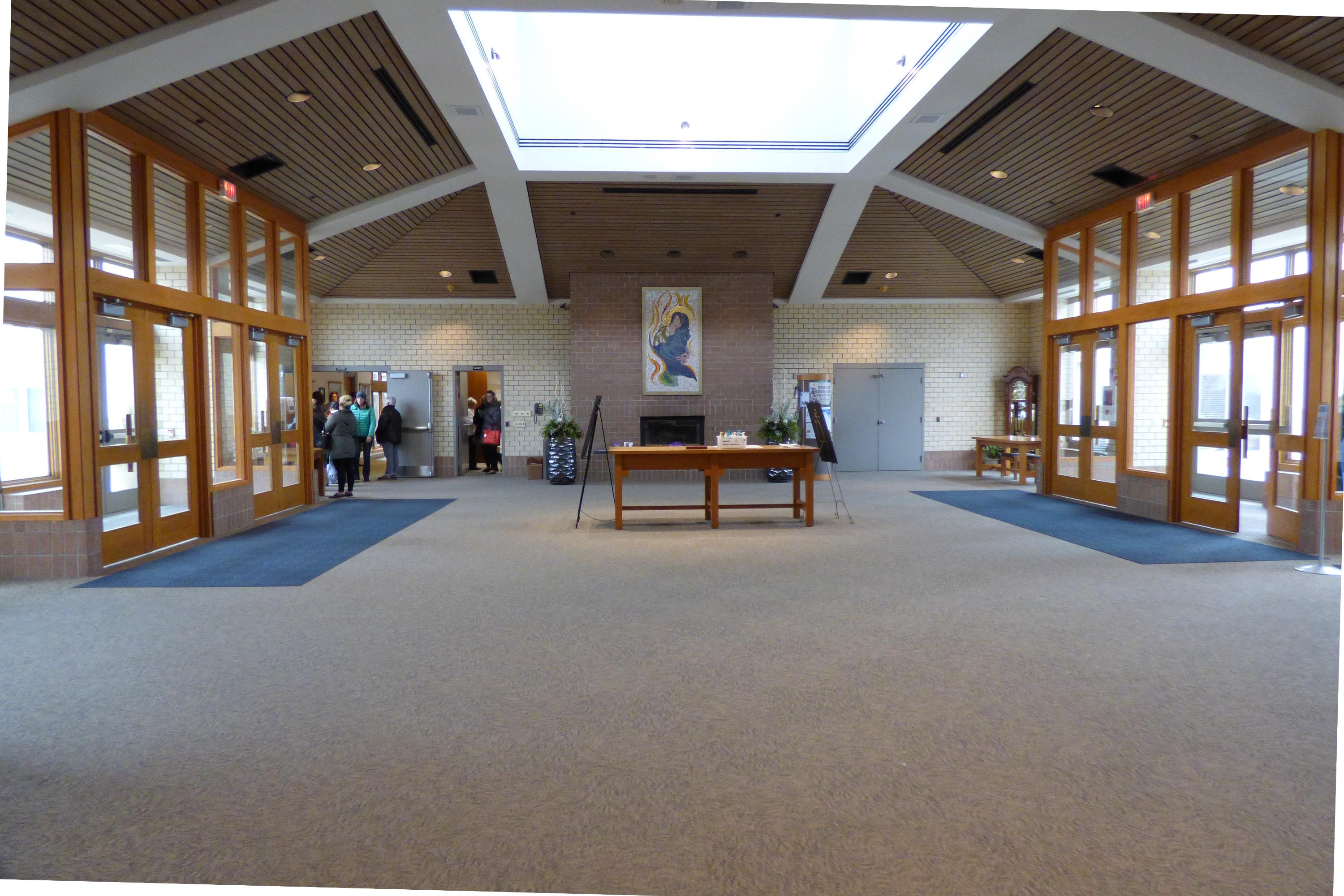 Mount Hope United Methodist Church lobby and welcome area near the main entrance in Lansing.