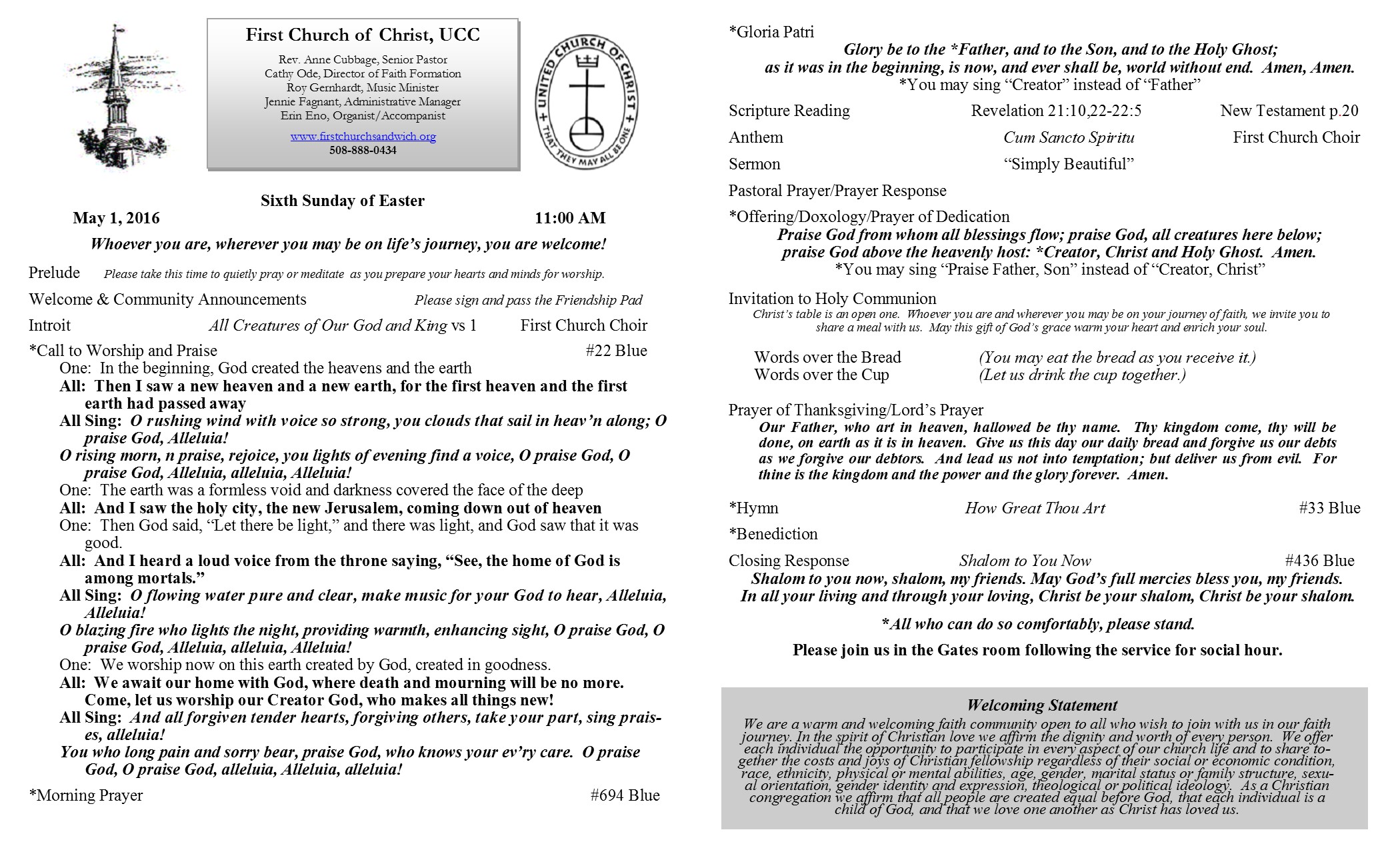 Church service bulletin on a table